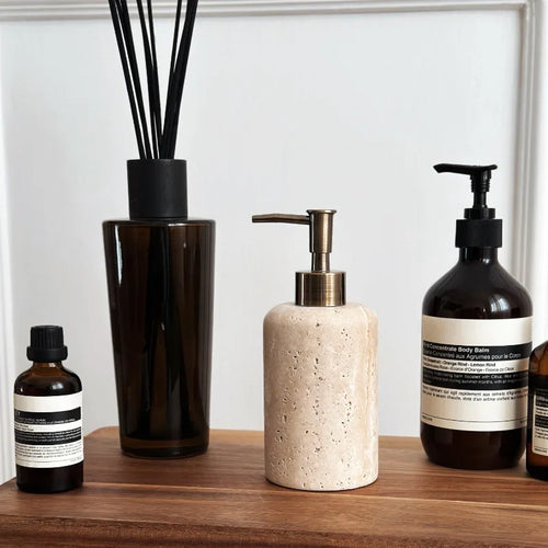 Natuurlijke Travertijn Zeepdispenser Roestvrij Staal/Gouden Pomp Luxe Moderne Marmeren Vloeibare Zeepfles Toilet Hotel Gebruik